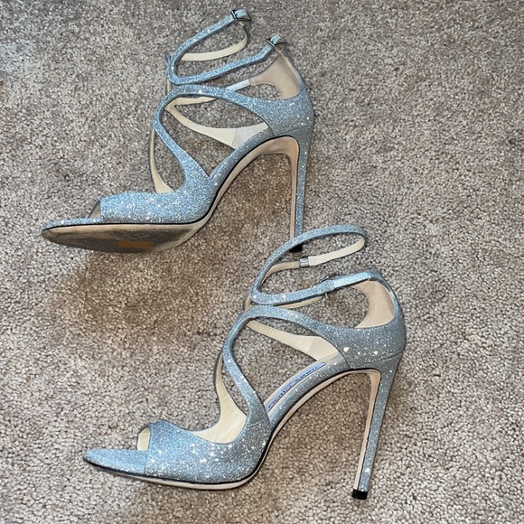 Jimmy Choo Silver Glitter Strappy High Heel Sandals - Picture 4 of 12